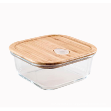 2021 compra caliente recipiente de comida de vidrio con borosilicato con tapa de agujero de vapor de bambú